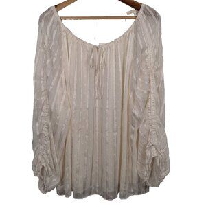 Cato Peasant Blouse Shirt Plus Size 22/24 Ivory Sheer Gold Metallic Renaissance
